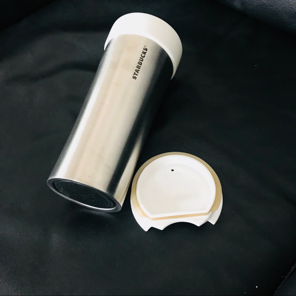 Starbucks coffee tumbler mug cup stainless steel white lid 16oz
